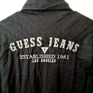 Guess Jeans M Black Plaid Long sleeve Pearl Snap Western Shirt Embroidered